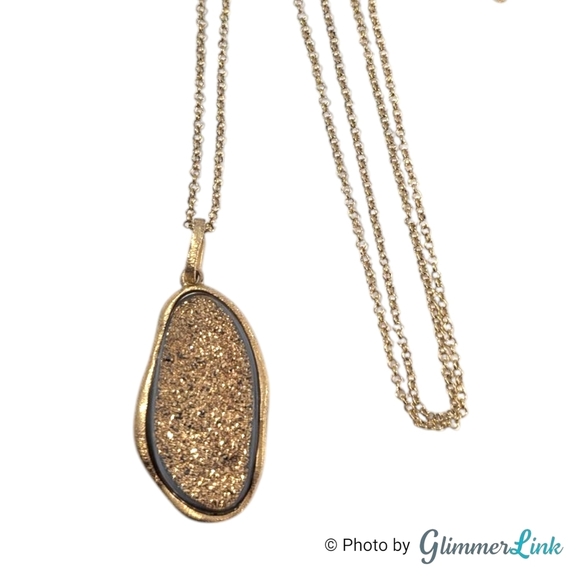 Marcia Moran Long Gold Plated Druzy Pendant Necklace - Picture 1 of 12